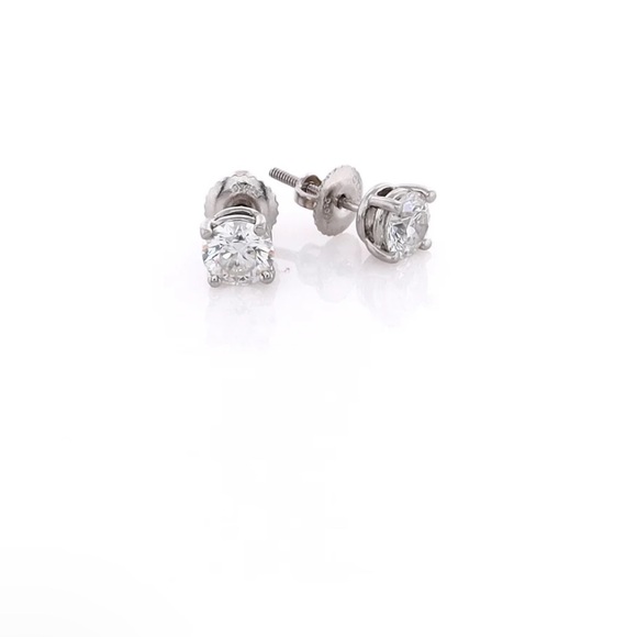 Platinum & Diamond Stud Earrings 1.0 Tot CT weight - Picture 4 of 6